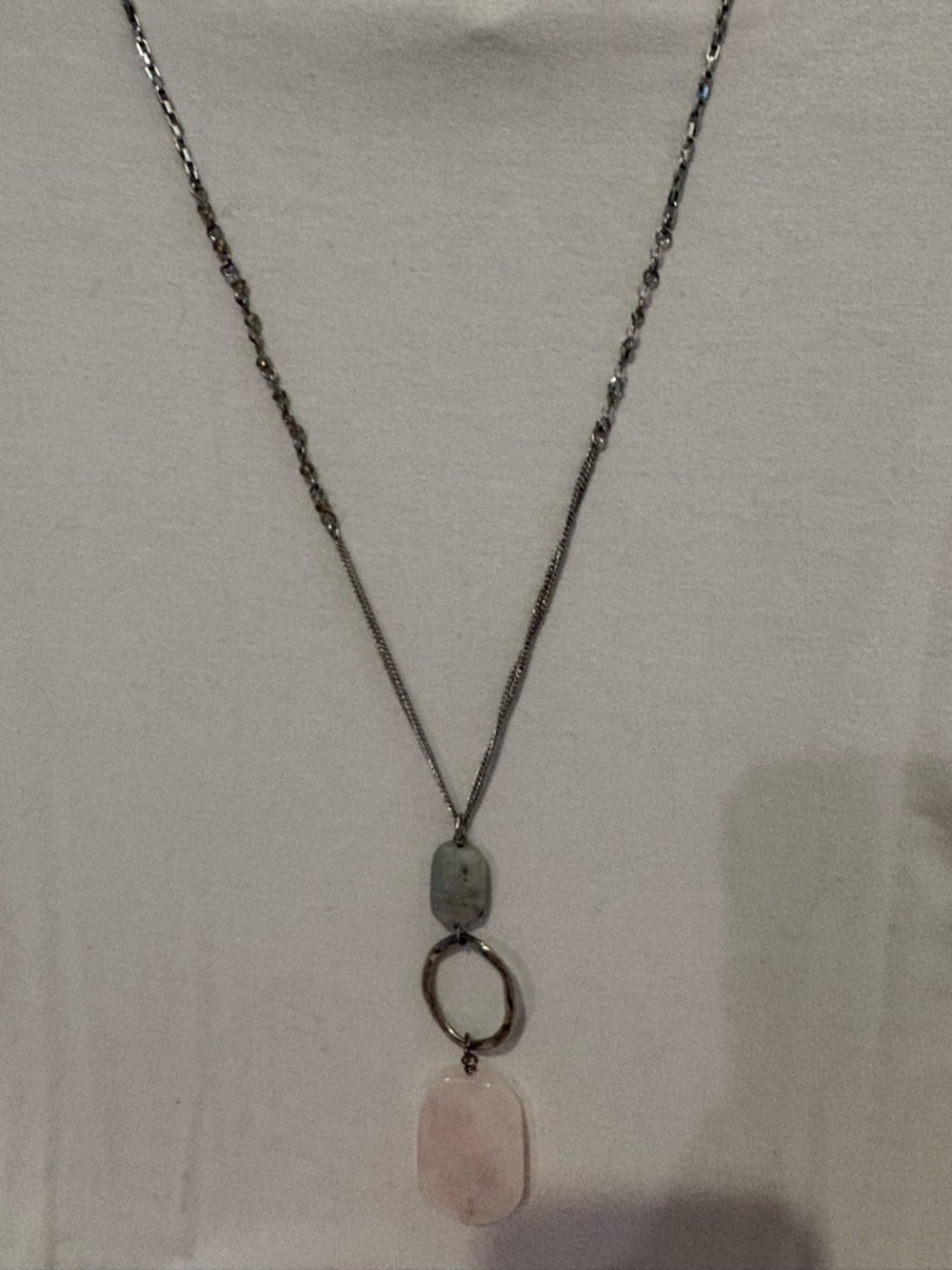 Silver-Tone Pink & Gray Pendant Necklace